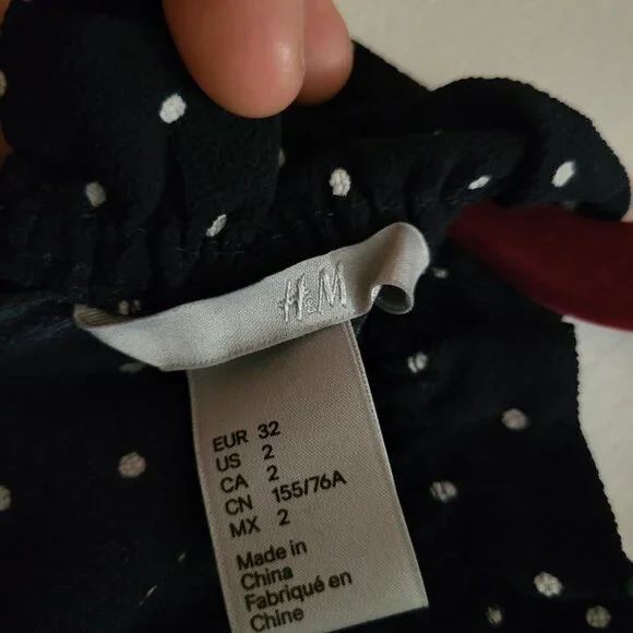 H&M Black Polka Dot Mock Neck Long Sleeve Dress - Size 2 - Picture 8 of 9